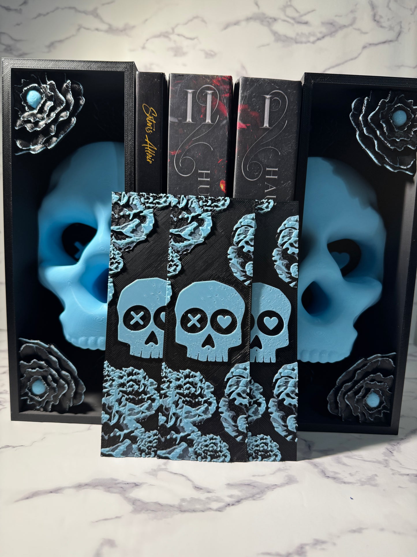 Lights Out Bookmark | Gothic Skull + Roses | Blue/Black | Book Lover Gift