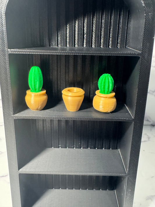 Mini Bookshelf Plant Decor (3-Pack) | Tiny Potted Succulents/Cacti | Miniature Shelf Accessories