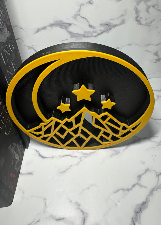 Celestial Mountain Bookends Set (Left + Right) | Crescent Moon & Stars | Geometric Peak Shelf Decor | 3D Printed Bookish Decor