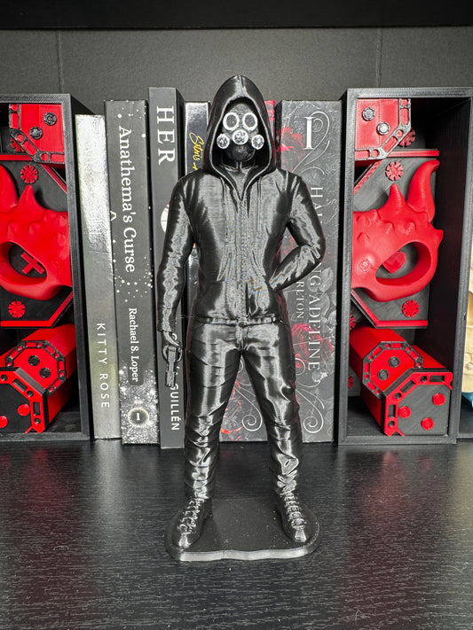 Masked Man Figure Shelf Decor with Interchangeable Faces & Accessories | Dark Gothic Bookish Decor | Hooded Display Figure