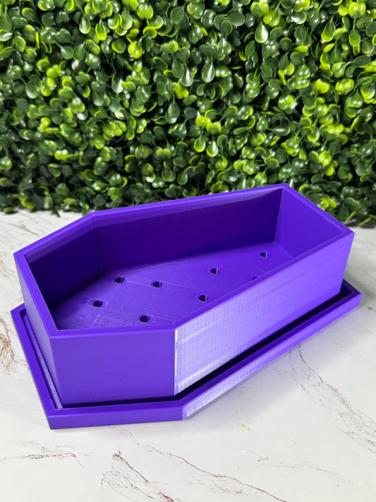 Gothic Coffin Planter Set – 3D Printed Pot with Matching Drip Tray