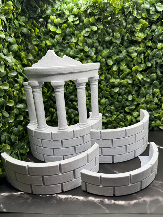 Ancient Ruins Reptile Tank Decor | 3D Printed Temple Columns + Curved Brick Wall Set