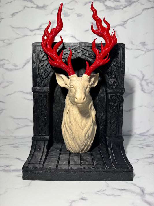 Flame Antler Stag Bookend | Gothic Deer Decor | Dark Academia Shelf Decor
