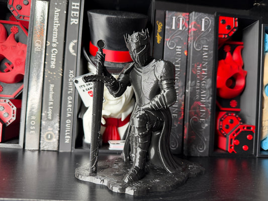 Gothic Kneeling Knight Bookshelf Decor | Dark Fantasy Sword Figure | Medieval Armor Shelf Accent | Bookish Knight Display