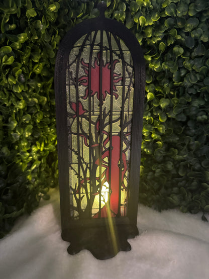 Stained Glass Window Book Nook with Tealight Glow | Gothic Bookshelf Decor