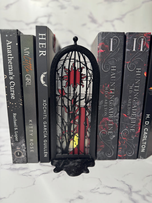 Stained Glass Window Book Nook with Tealight Glow | Gothic Bookshelf Decor