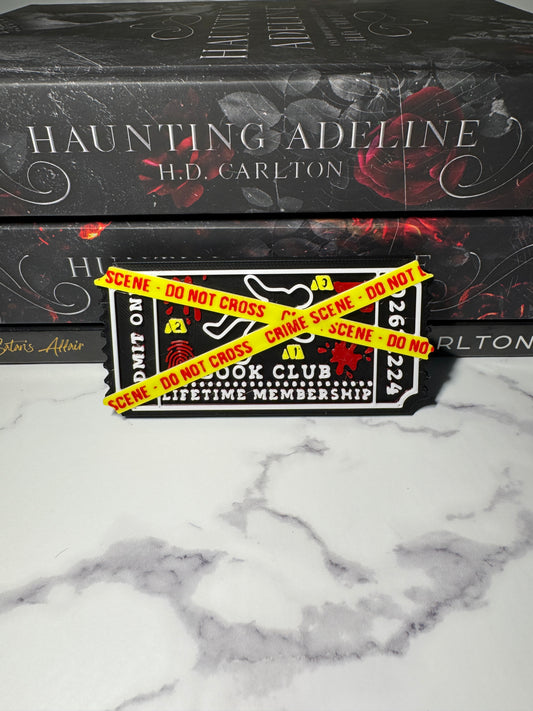 Crime Scene Book Club Ticket Sign | True Crime Bookshelf Decor | Optional Magnet | Enclosure Decor
