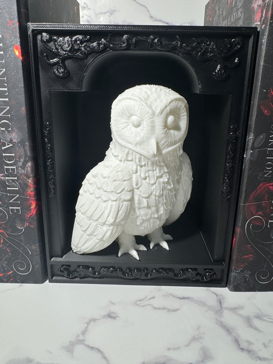 Snowy Owl Book Nook Insert | Owl Bookshelf Decor | Dark Academia Shelf Insert | Gothic Frame Booknook
