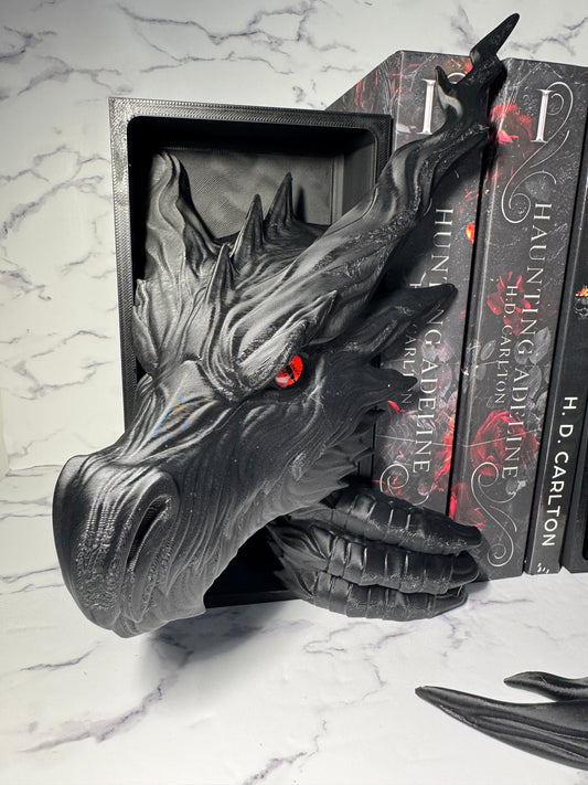 Shadow Dragon Book Nook | Dark Fantasy Bookshelf Insert | 3D Printed Dragon Decor