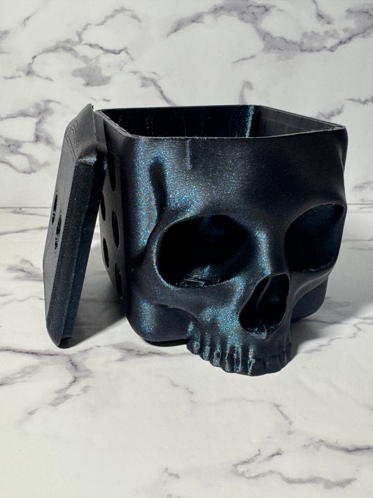 Skull Dice Box with Lid | Gothic 3D Printed Dice Holder and Storage Container | D&D Dice Vault for RPG and Tabletop Gaming