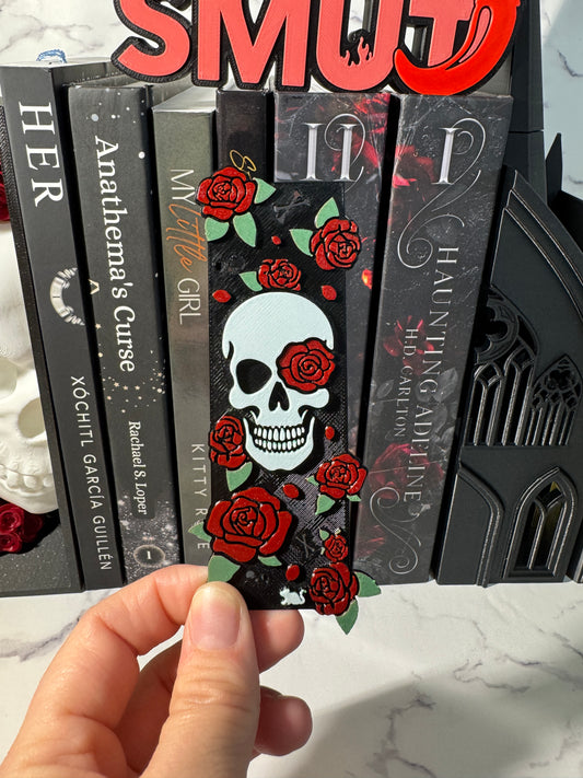 Skull & Roses Bookmark | Gothic Bookish Accessory | Dark Romance Bookmark | Spooky Floral Skull | Book Lover Gift