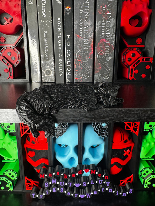 Sleeping Cat Shelf Sitter | 3D Printed Cat Bookshelf Decor | Gothic Shelf Decor | Solid Color or 2-Color Option
