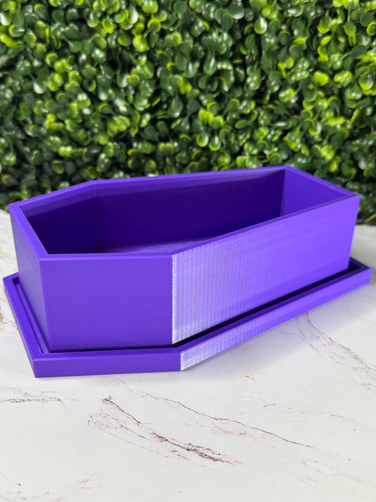 Gothic Coffin Planter Set – 3D Printed Pot with Matching Drip Tray